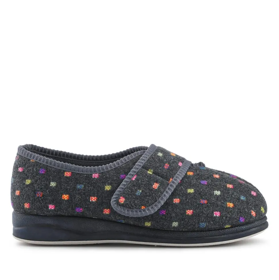 EasyFit Extra-Wide Touch-Fasten Slippers - Dark Grey