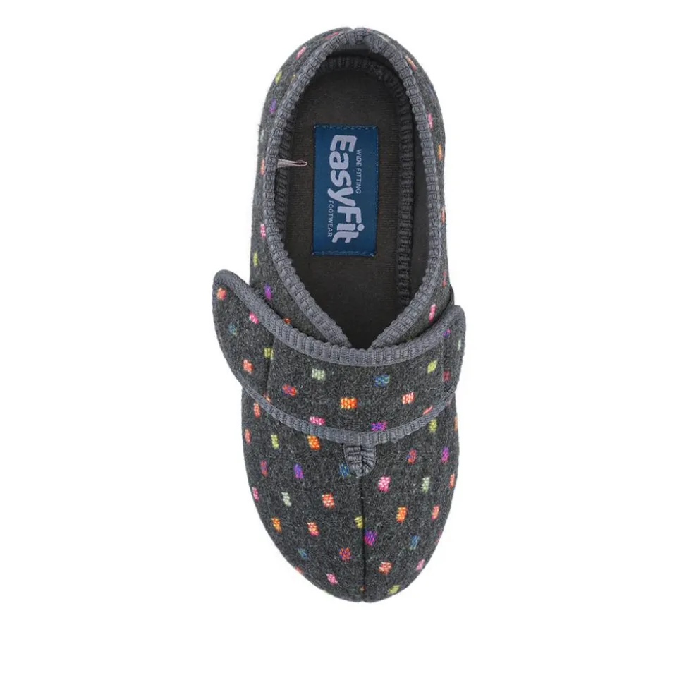 EasyFit Extra-Wide Touch-Fasten Slippers - Dark Grey