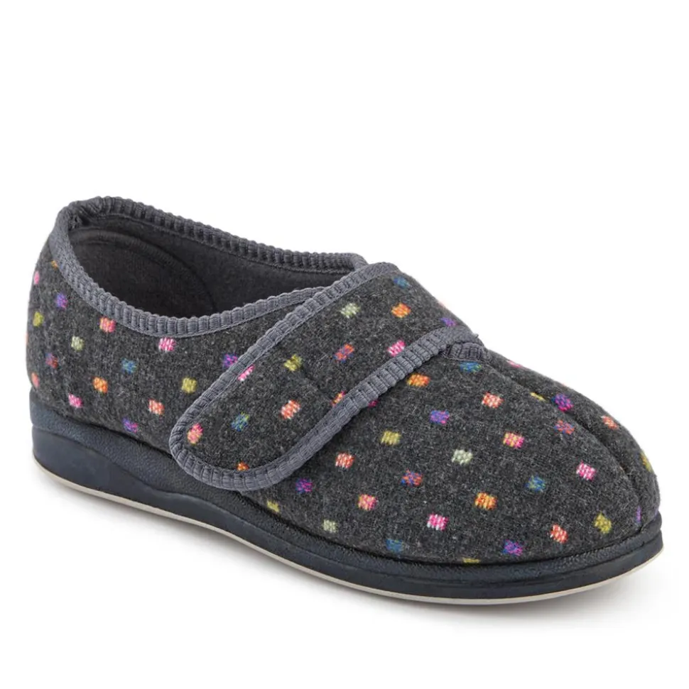 EasyFit Extra-Wide Touch-Fasten Slippers - Dark Grey