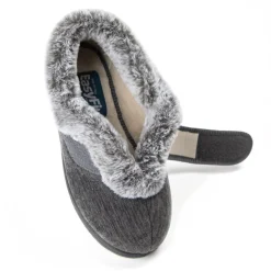 EasyFit Extra Wide Touch Fasten Slippers - Grey