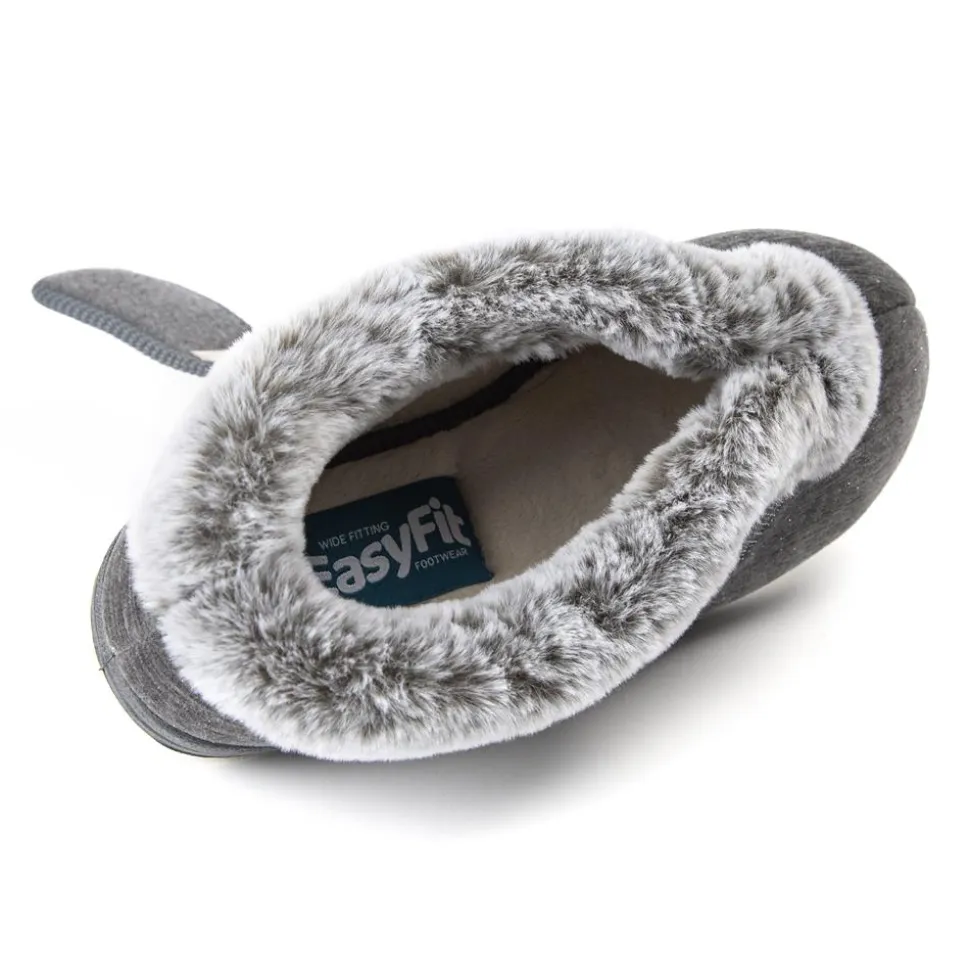 EasyFit Extra Wide Touch Fasten Slippers - Grey