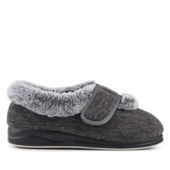 EasyFit Extra Wide Touch Fasten Slippers - Grey