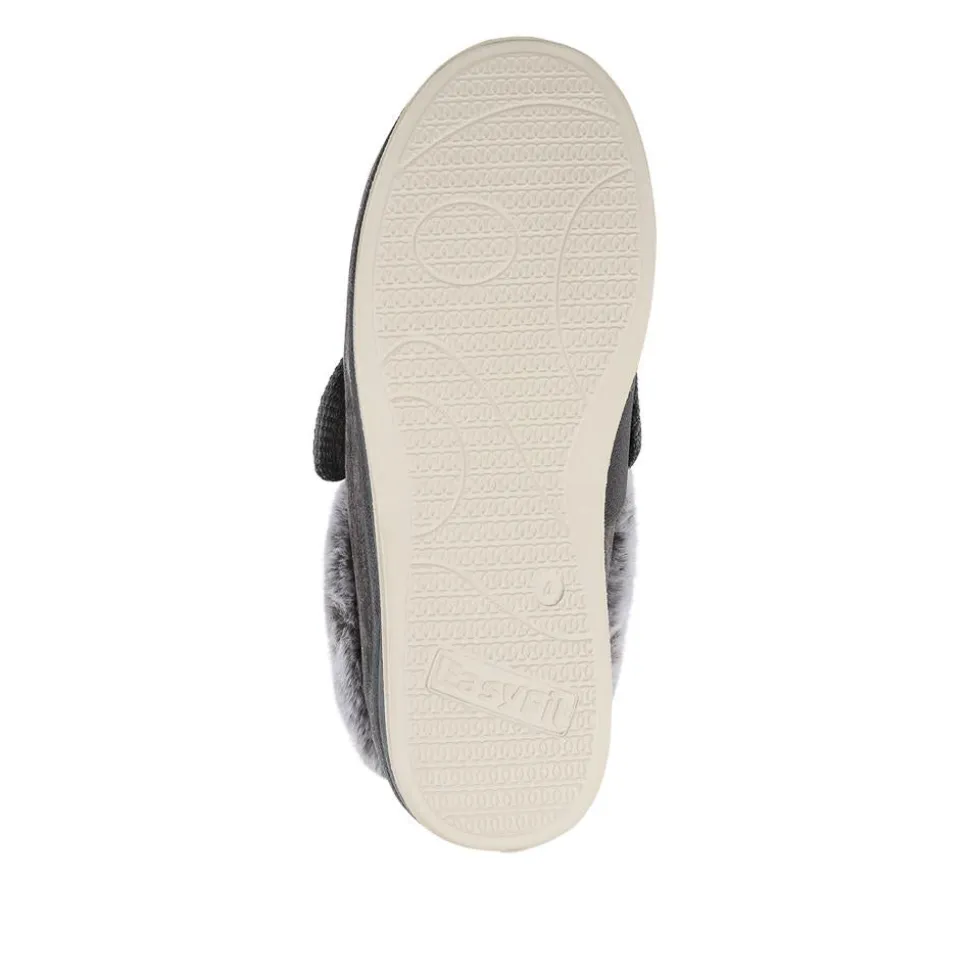 EasyFit Extra Wide Touch Fasten Slippers - Grey