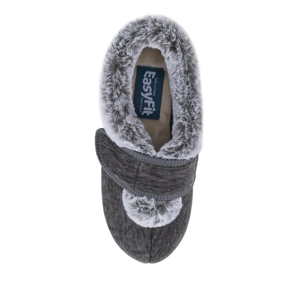 EasyFit Extra Wide Touch Fasten Slippers - Grey