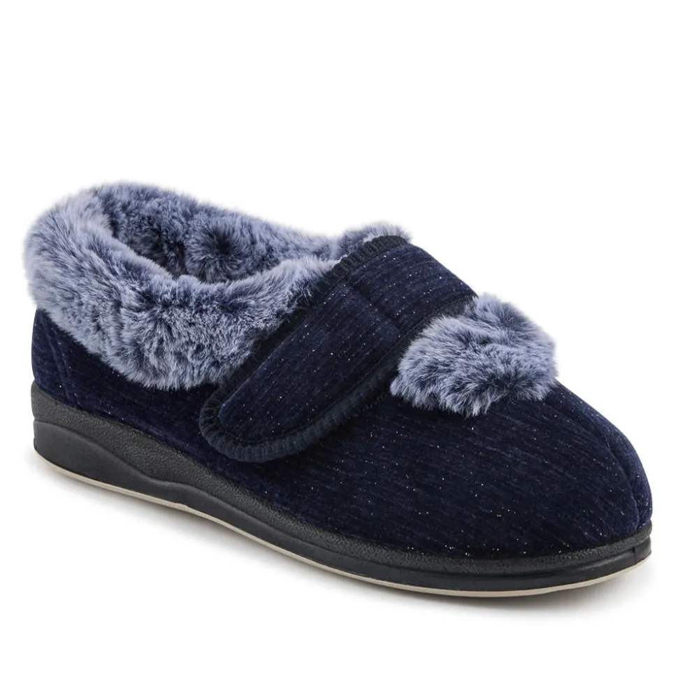 EasyFit Extra Wide Touch Fasten Slippers - Navy