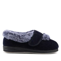 EasyFit Extra Wide Touch Fasten Slippers - Navy