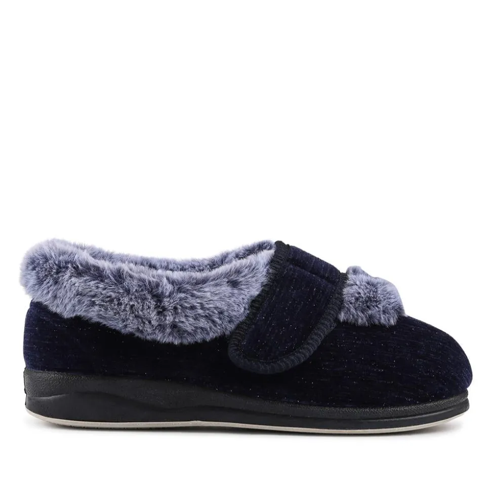 EasyFit Extra Wide Touch Fasten Slippers - Navy