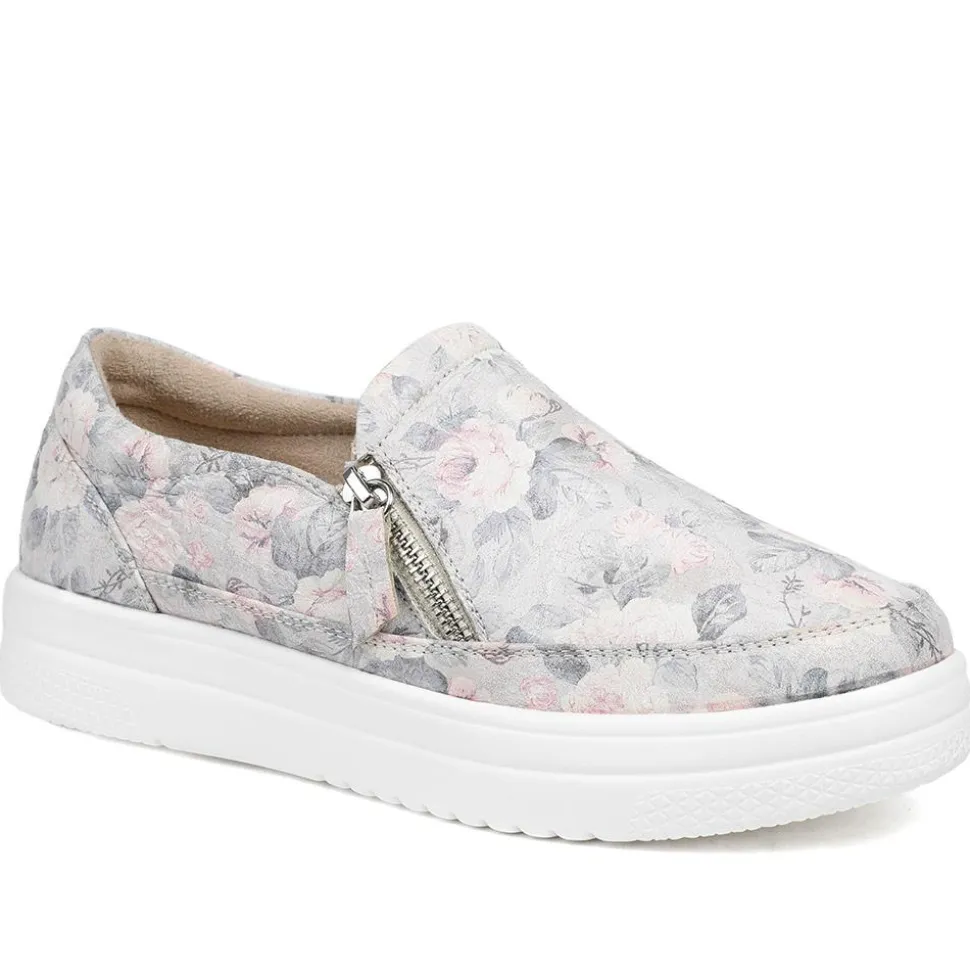 EasyFit Extra Wide Zip Detail Slip On Shoes - Floral