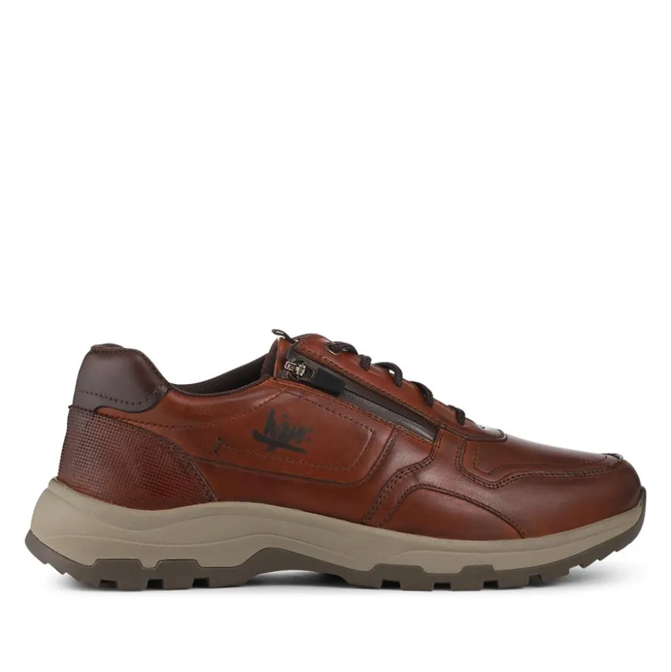 EasyFit Extra Wide Zip & Lace Casual Shoes - Cognac