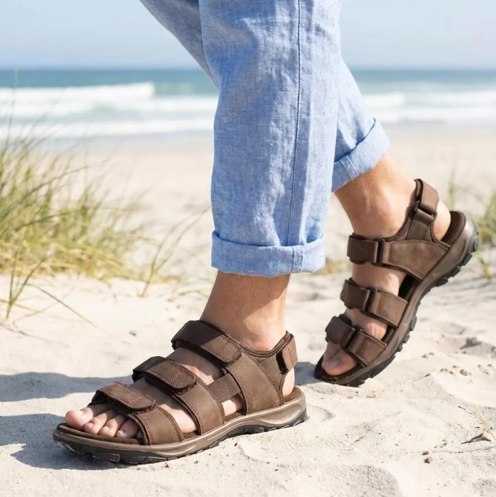 EasyFit Julius Extra Wide Leather Sandals - Dark Brown