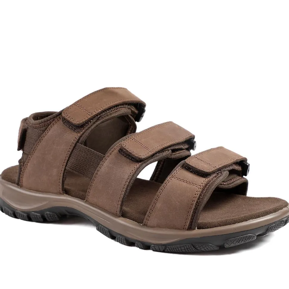 EasyFit Julius Extra Wide Leather Sandals - Dark Brown