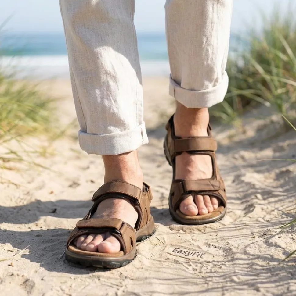 EasyFit Marius Extra Wide Leather Sandals - Brown