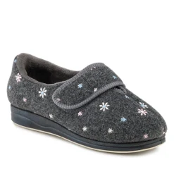 Easy Step In Extra Wide Adjustable Fasten Slippers - Grey