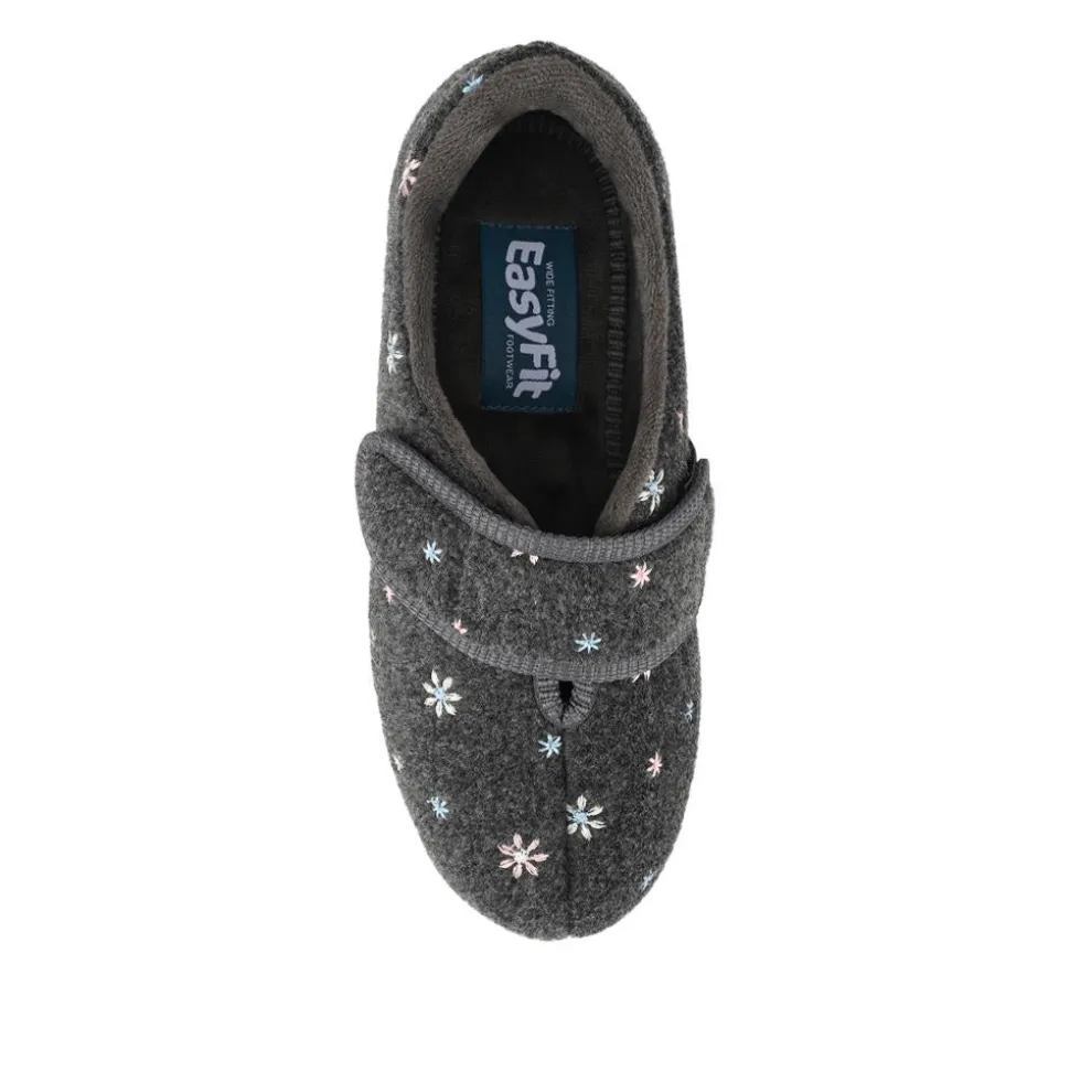 Easy Step In Extra Wide Adjustable Fasten Slippers - Grey