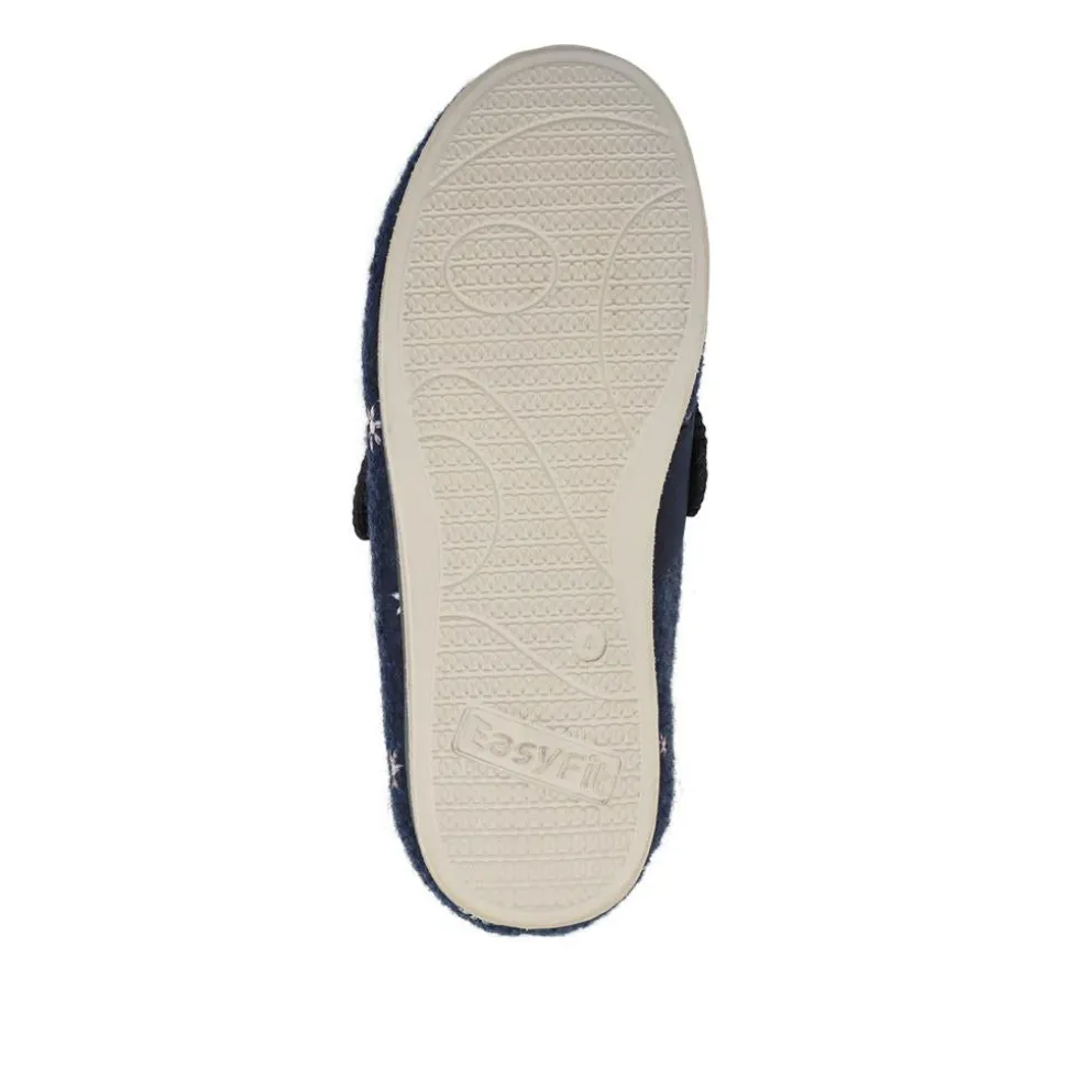 Easy Step In Extra Wide Adjustable Fasten Slippers - Navy