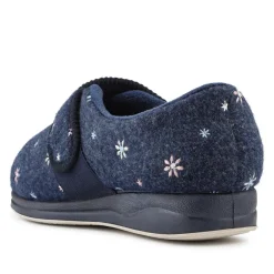 Easy Step In Extra Wide Adjustable Fasten Slippers - Navy