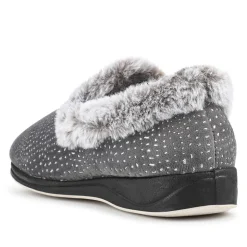 Easy Step In Wide Fit Fur Cuff Slippers - Grey