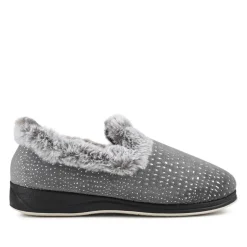 Easy Step In Wide Fit Fur Cuff Slippers - Grey