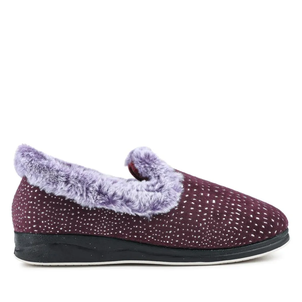 Easy Step In Wide Fit Fur Cuff Slippers - Plum