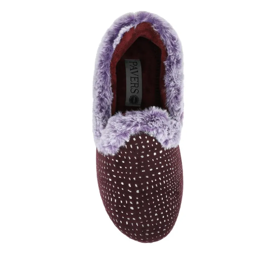 Easy Step In Wide Fit Fur Cuff Slippers - Plum