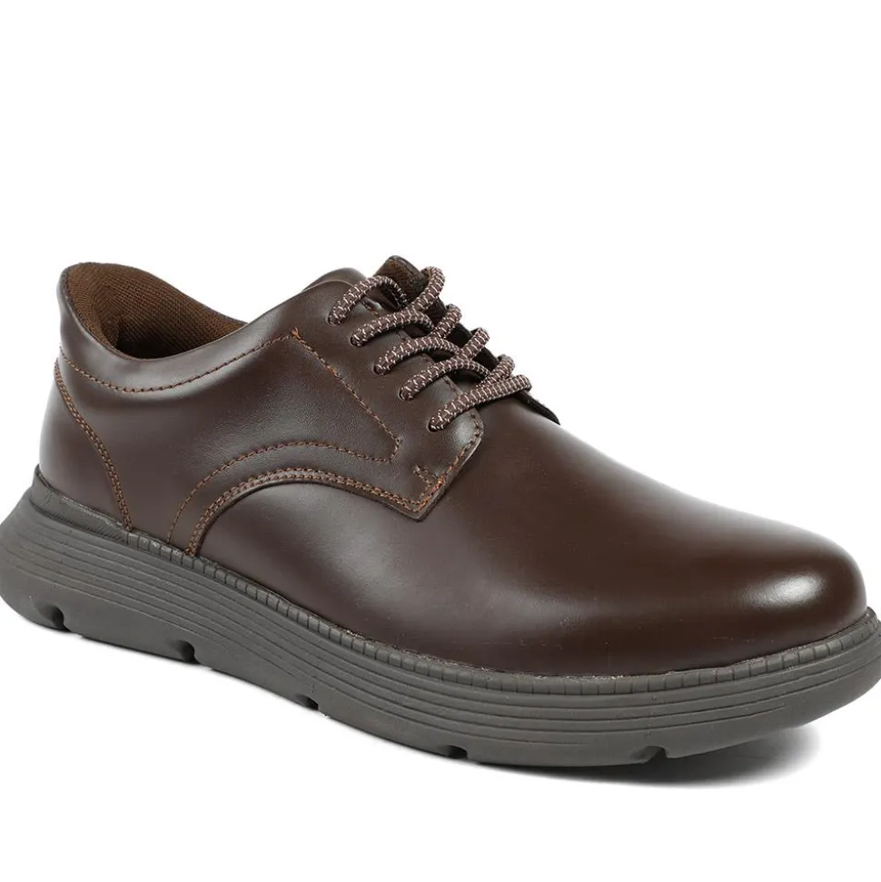 Easy Step In Wide Fit Leather Lace Up Shoes - Brown