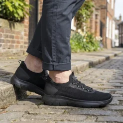 Easy Step In Wide Fit Memory Foam Lace Up Trainers - Black