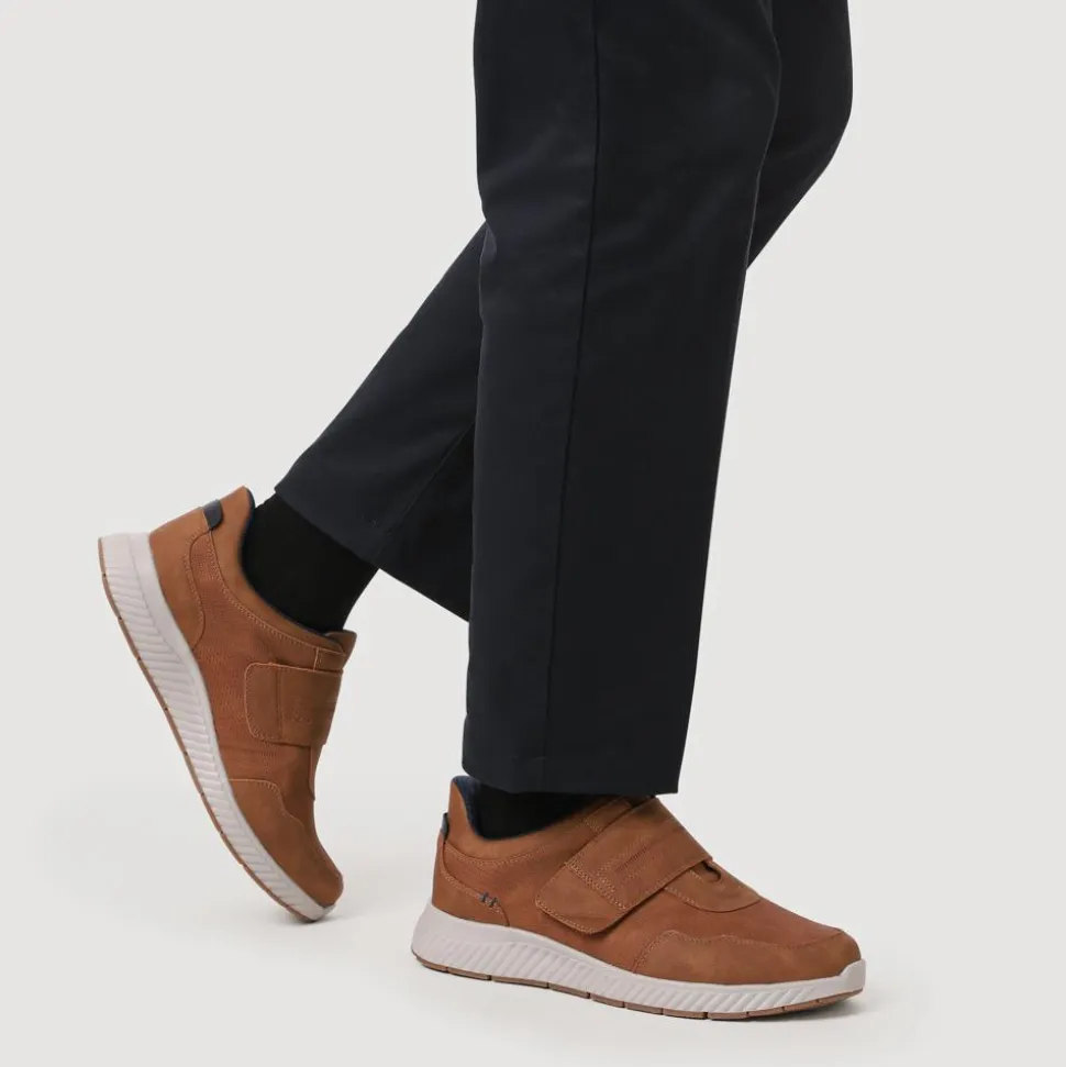 Easy Step In Wide Fit Touch Fastening Trainers - Tan