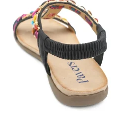 Elasticated Beaded Slip On Sandals - Black