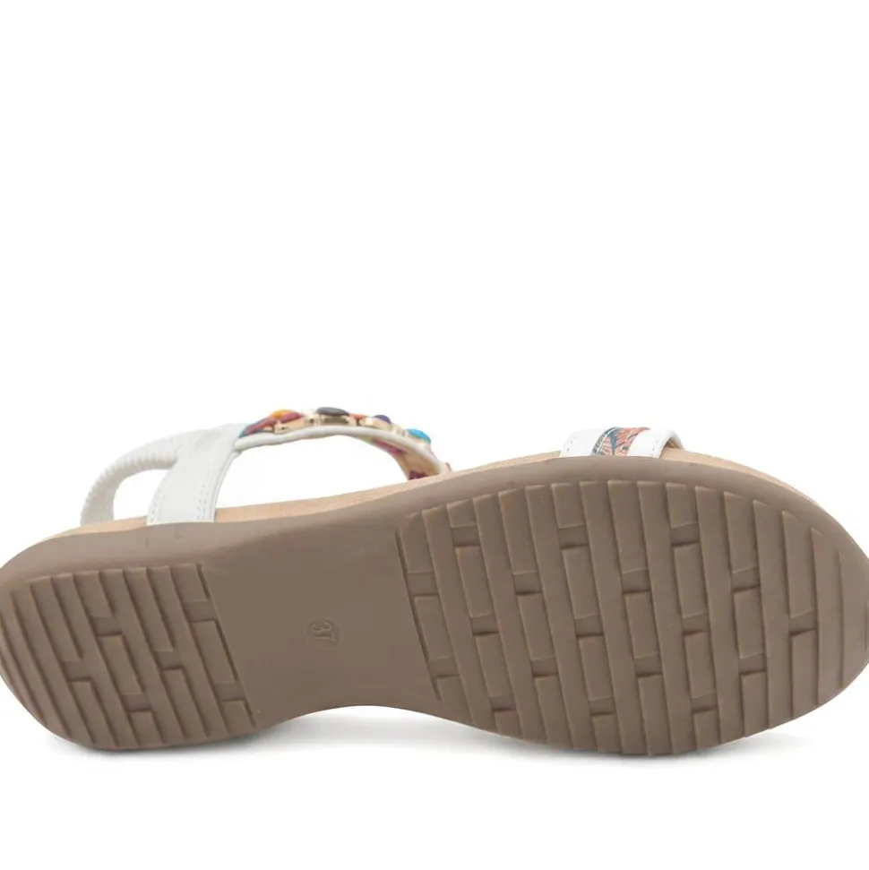 Elasticated Beaded Slip On Sandals - White