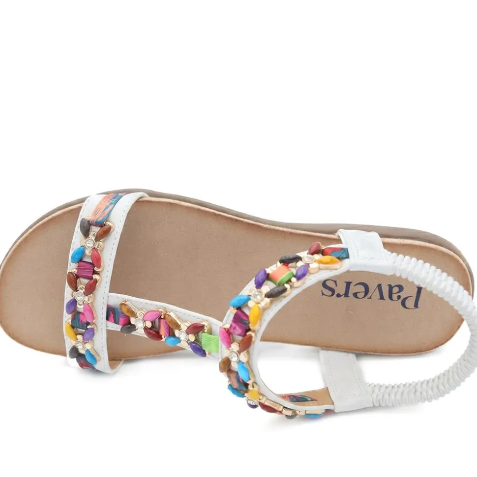 Elasticated Beaded Slip On Sandals - White