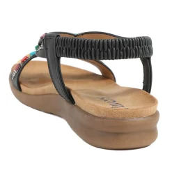 Elasticated Embellished Slingback Sandals - Black