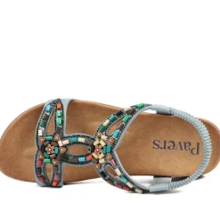 Elasticated Embellished Slingback Sandals - Denim