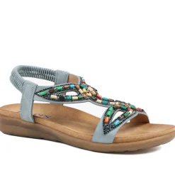 Elasticated Embellished Slingback Sandals - Denim