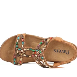 Elasticated Embellished Slingback Sandals - Tan