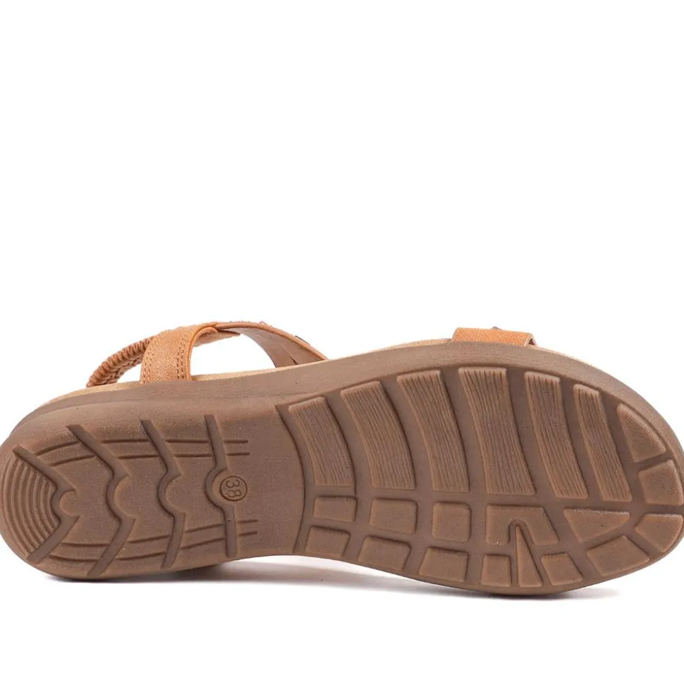 Elasticated Embellished Slingback Sandals - Tan