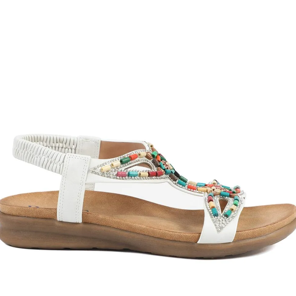 Elasticated Embellished Slingback Sandals - White