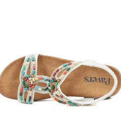Elasticated Embellished Slingback Sandals - White