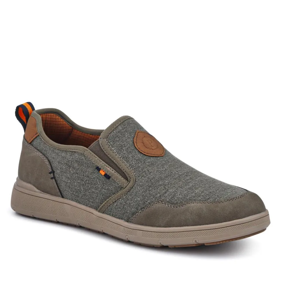Elasticated Fabric Slip-Ons - Khaki Multi