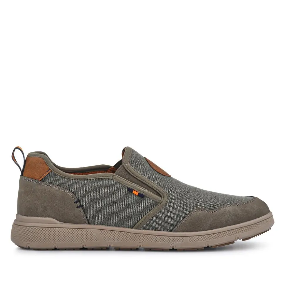 Elasticated Fabric Slip-Ons - Khaki Multi