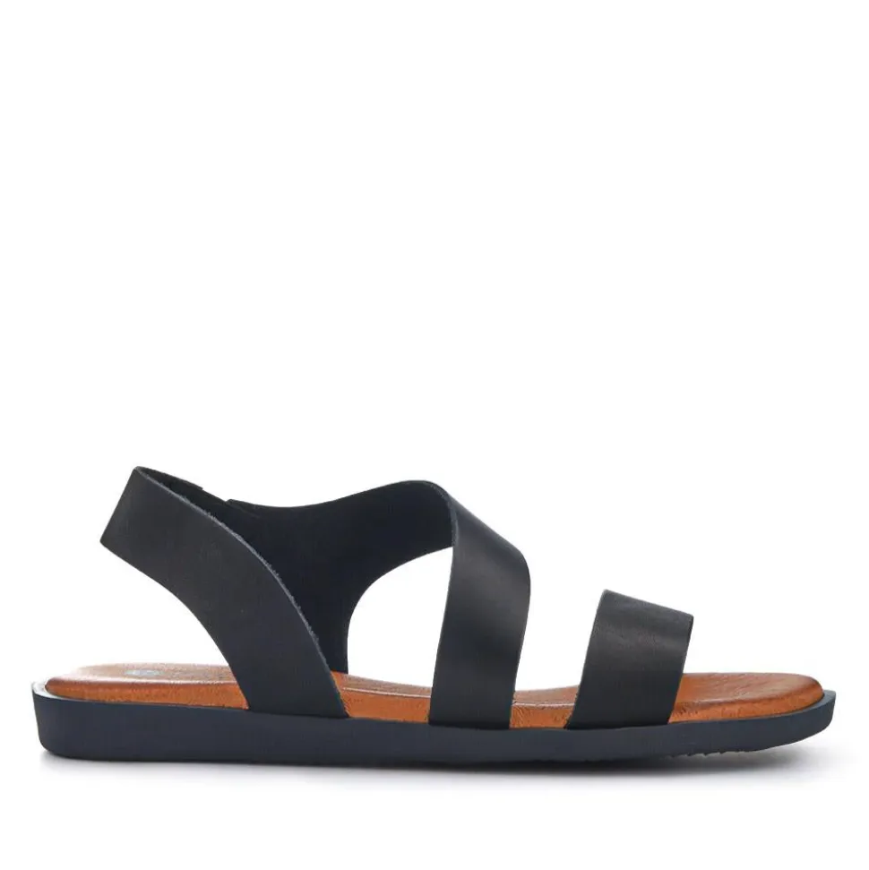 Elasticated Leather Sandals - Black