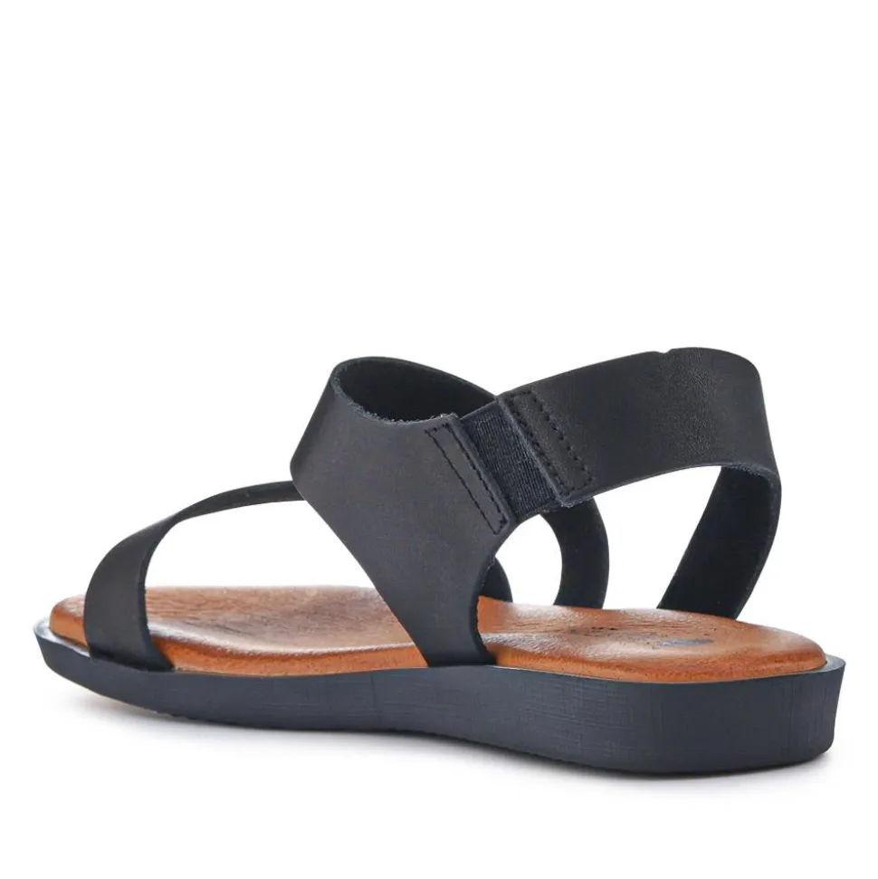 Elasticated Leather Sandals - Black