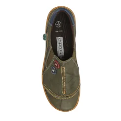 Elasticated Leather Slip-On Shoes - Khaki
