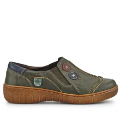 Elasticated Leather Slip-On Shoes - Khaki