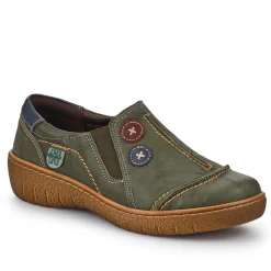 Elasticated Leather Slip-On Shoes - Khaki