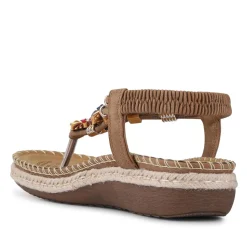 Elasticated Slingback Toe Post Sandals - Brown