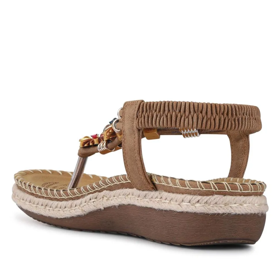 Elasticated Slingback Toe Post Sandals - Brown