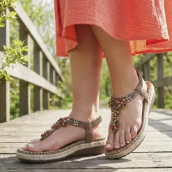 Elasticated Slingback Toe Post Sandals - Brown