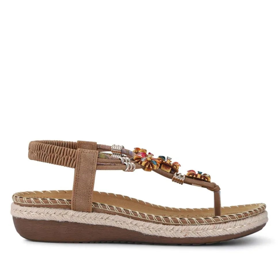 Elasticated Slingback Toe Post Sandals - Brown