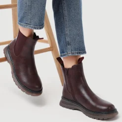 Elasticated Slip-On Boots With Inside Zip - Burgundy