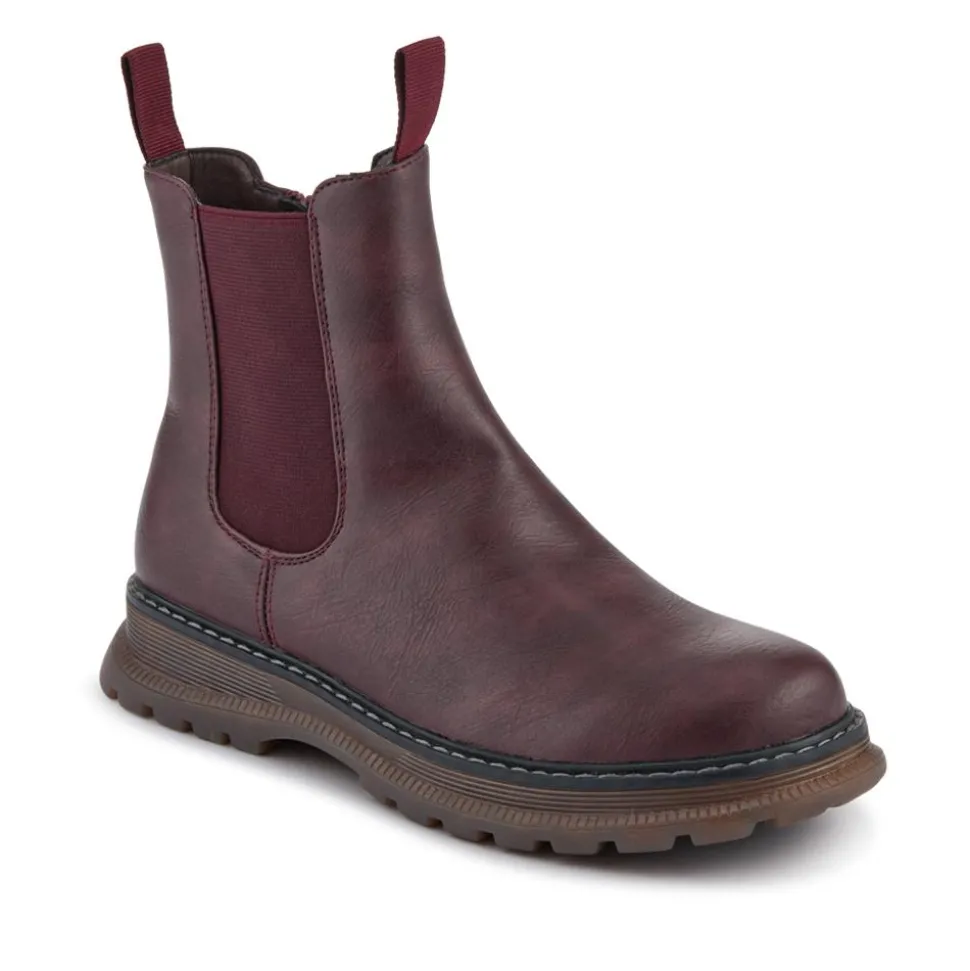 Elasticated Slip-On Boots With Inside Zip - Burgundy